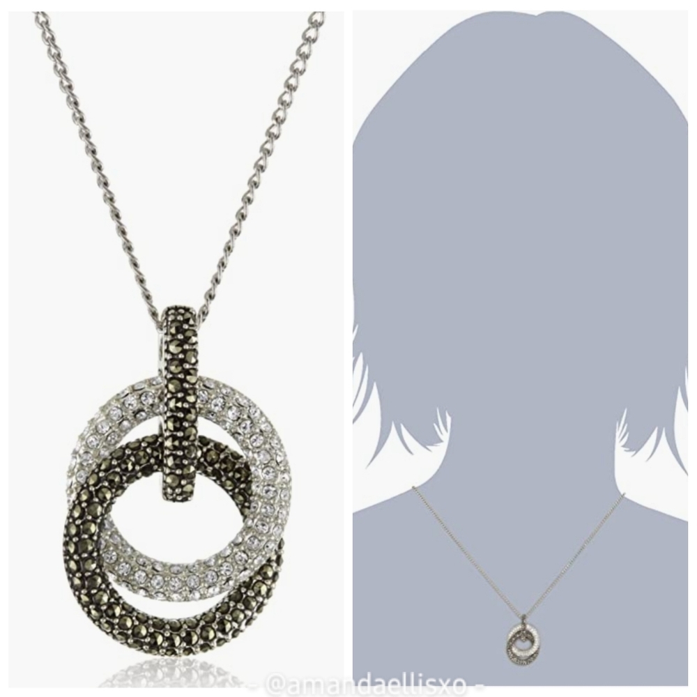 Judith Jack Sterling Silver Marcasite and Crystal Pave Knot Pendant Necklace